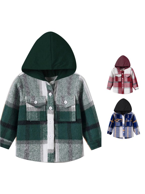 Toddler Boys Shirt Jacket Plaid Print Patchwork Color Button Long Sleeve Kids School Outerwear Coat Top Casual Outdoor