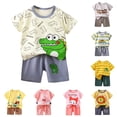 thumbnail image 1 of oqasdz Toddler Boys Summer Outfits Short Sleeve Crew Neck Cartoon Prints Tops and Shorts 2 Piece Playwear Formal Children Cute Clothing Set,Light Green,Size 18 M-24 M, 1 of 4