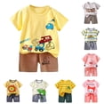 thumbnail image 1 of oqasdz Toddler Boys Summer Outfits Short Sleeve Crew Neck Cartoon Prints Tops and Shorts 2 Piece Playwear Formal Children Cute Clothing Set,Light Yellow,Size 18 M-24 M, 1 of 4