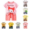 thumbnail image 1 of oqasdz Toddler Boys Summer Outfits Short Sleeve Crew Neck Cartoon Prints Tops and Shorts 2 Piece Playwear Formal Children Cute Clothing Set,Pink,Size 12 M-18 M, 1 of 4
