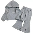 thumbnail image 1 of oqasdz Toddler Girl Fall Outfits Autumn Solid Color 3Pcs Tank Top Hoodie and Bell Bottoms Clothing Sets Size 4 Y-5 Y, 1 of 7