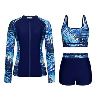 oqasdz Toddler Girl Swimsuit 3PCS Set Rash Guard Long Sleeve Bathing Suits and Shorts Swim Suits Size 13 Y-14 Y