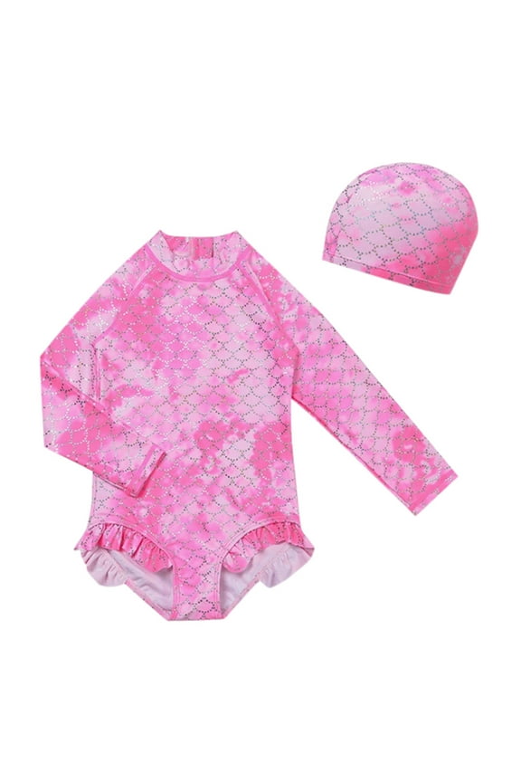 Toddler Girl Swimsuit Scale Long Sleeve Rash Guard Sun Protection Quick Drying Adorable Swimwear Size 3 Y-4 Y