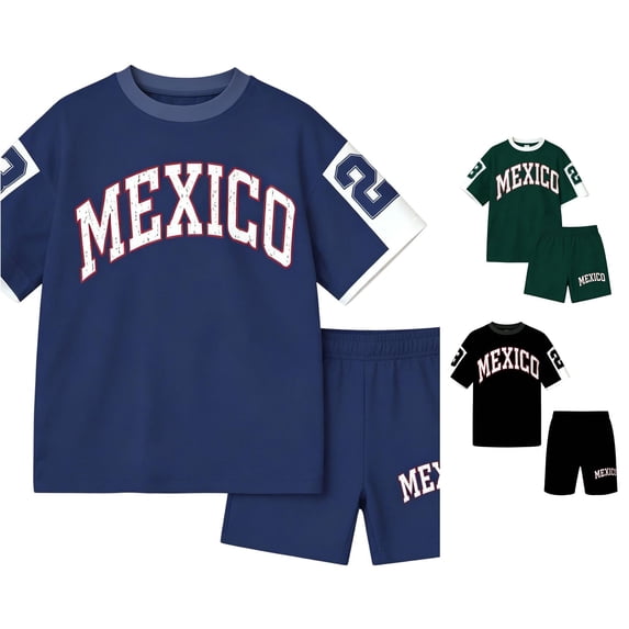 oqasdz Toddler Kids Girls Summer Outfits Short Sleeve Shorts Set Crew Neck Letter Print Casual Sporty Soccer Game Days Outdoor Fashion Clothes,Blue,11-12 Years