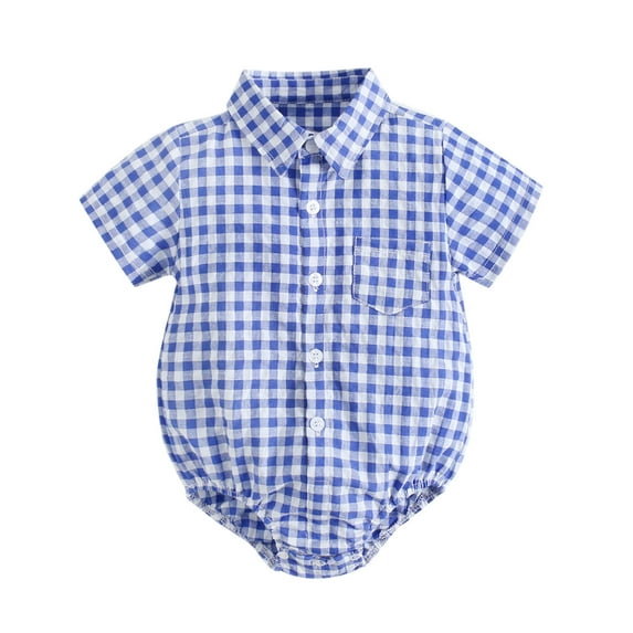 oqasdz Toddler Baby Bodysuit Boys Girls Short Sleeve Plaid Lapel Button Down Casual Loose Comfortable Bodysuits Size 0 M-6 M