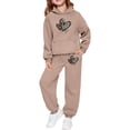thumbnail image 1 of oqasdz Valentine's Day Girls Sweatsuit Leopard Heart Print Long Sleeve Hooded Sweatshirt And Jogger Pants For Toddler And Kids Sports Athletic Sweat Suit, 1 of 6