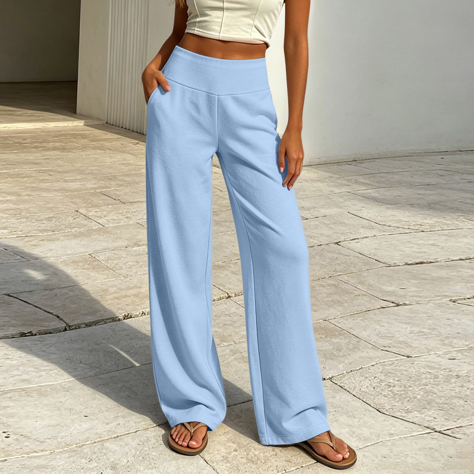 oqasdz Wide Leg Sweatpants for Women High Waisted Solid Color Soft Cozy ...
