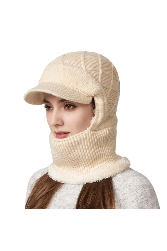 Winter Hat with Face Integrated Knitted Scarf Neck Warmer Outdoor Sports Cycling Hiking Skiing Windproof Thermal Ear Hood Comfort