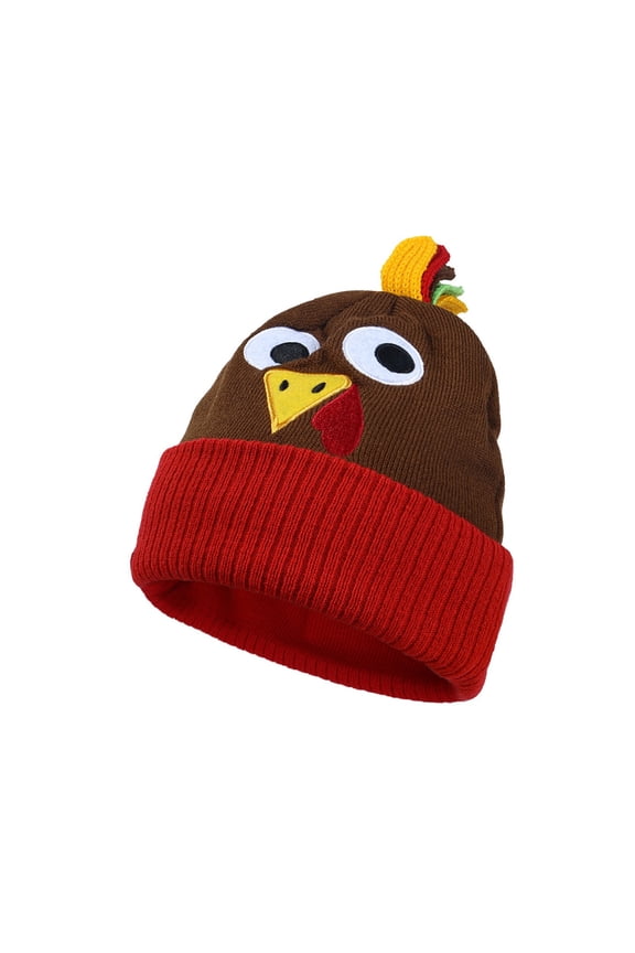 Winter Knit Hat with Embroidered Turkey Design for Thanksgiving Family Warm Ear Cap Comfortable Winter Hat