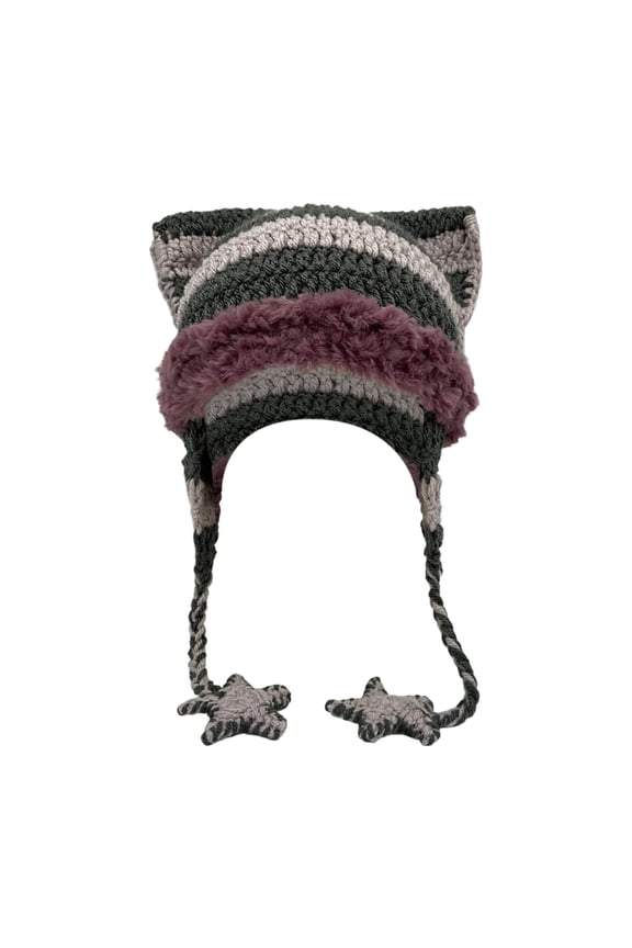 Winter Knitted Hat with Star Cat Ear Braids Unisex Warm Ear Cap for Casual Outdoor Fashion Comfortable Winter Hat