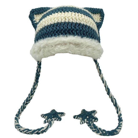 oqasdz Winter Knitted Hat with Star Cat Ear Braids Unisex Warm Ear Cap for Casual Outdoor Fashion Comfortable Winter Hat