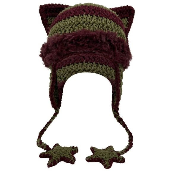 oqasdz Winter Knitted Hat with Star Cat Ear Braids Unisex Warm Ear Cap for Casual Outdoor Fashion Chunky Comfortable Winter Hat
