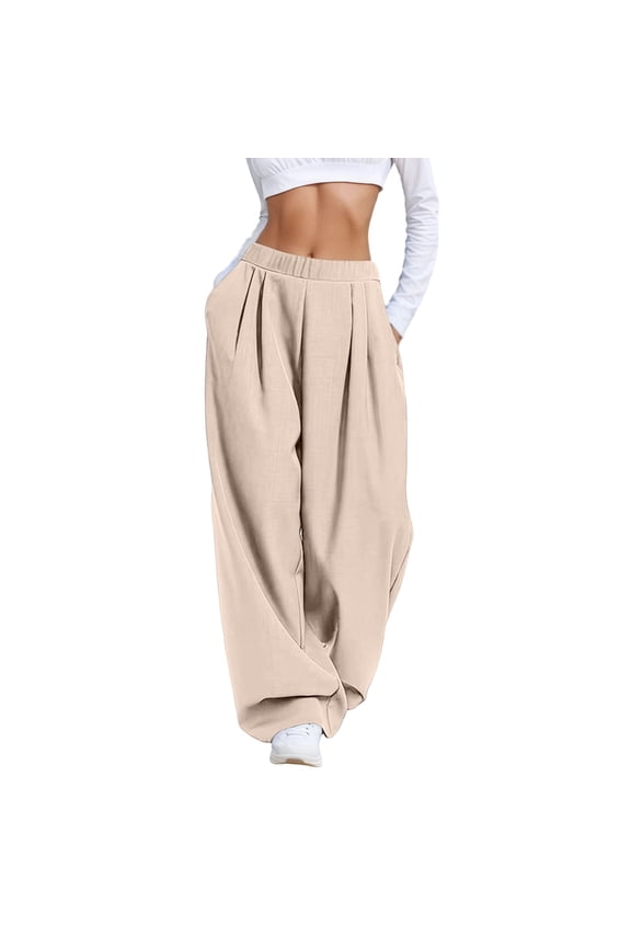 Women Effortless Wide Leg Mid Rise Pants Loose Fit Casual Solid Color Holiday Travel and School Wear Stretch Streetwear