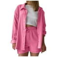 thumbnail image 1 of oqasdz Women Outfits Sets Solid Color Winter Long Sleeve Shirt Tops With High Waist Drawstring Shorts Large Fashion Casual Relaxed Fit Female Dailywear, 1 of 7