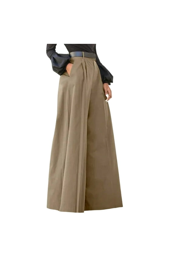 Women Palazzo Pants Solid Color Cropped Linen High Waist Wide Leg Comfort Baggy Trousers with Pockets Versatile Streetwear