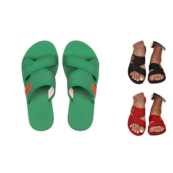 oqasdz Women Slippers Casual On Solid Color Sandals Comfortable Slide for Outdoor Beach Walking and Indoor House Shoes,Green