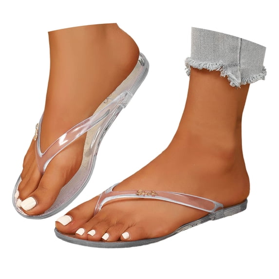 oqasdz Women Slippers Slip On Mesh Flat Bottom Jelly Ballerina Slippers for Ladies Low Heel Beach Casual Summer Flip Flops Shoes,White