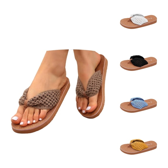 oqasdz Women Slippers Summer Casual Solid Color Non Toe Post Platform Flip Flops Comfortable Breathable Beach Slippers,Brown