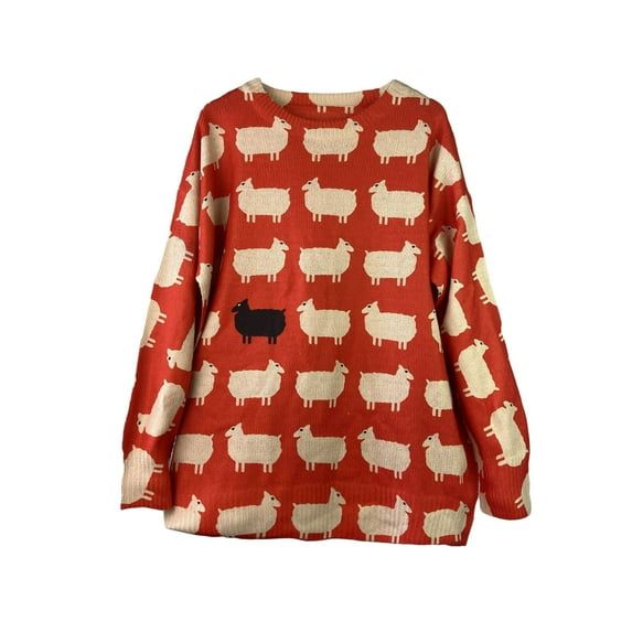 oqasdz Women Sweaters Long Sleeve Oversized Graphic Knitted Sweater Crew Neck Vintage Pullover Sweater Tops Casual Versatile