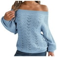 thumbnail image 1 of oqasdz Women Sweaters Off Shoulder Long Sleeve Knitted Hollow Elegant Pullover Sweaters Fashion Holiday Outwear Casual Cozy Daily Wear, 1 of 3