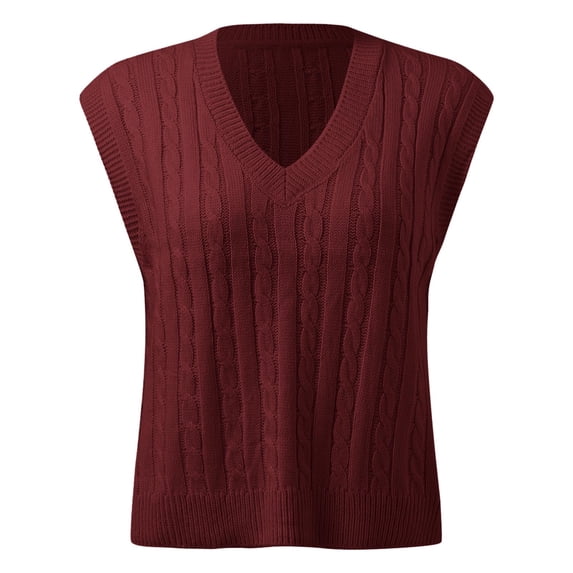 oqasdz Women Sweaters Print Sleeveless V Neck Ribbed Knit Split Pullover Sweater Vest Fall Winter Blouse Top Casual Comfort Soft
