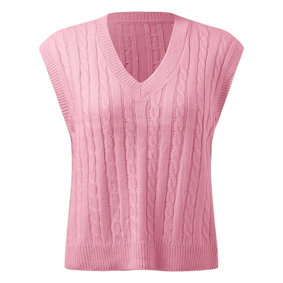 oqasdz Women Sweaters Print Sleeveless V Neck Ribbed Knit Split Pullover Sweater Vest Fall Winter Blouse Top Casual Relaxed Fit