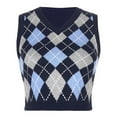 thumbnail image 1 of oqasdz Women Sweaters Wool Vest Plaid Contrast Knitted Sleeveless Top Short Sweater Vest Fall Outdoor Fashion Casual Loose Fit, 1 of 5