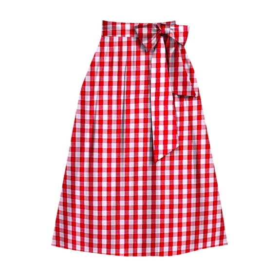 oqasdz Women's Apron Skirts Plaid Elastic Waist A Line Versatile Wrap Style Skirt Party Holiday Festival Celebration Fashion Casual Wear
