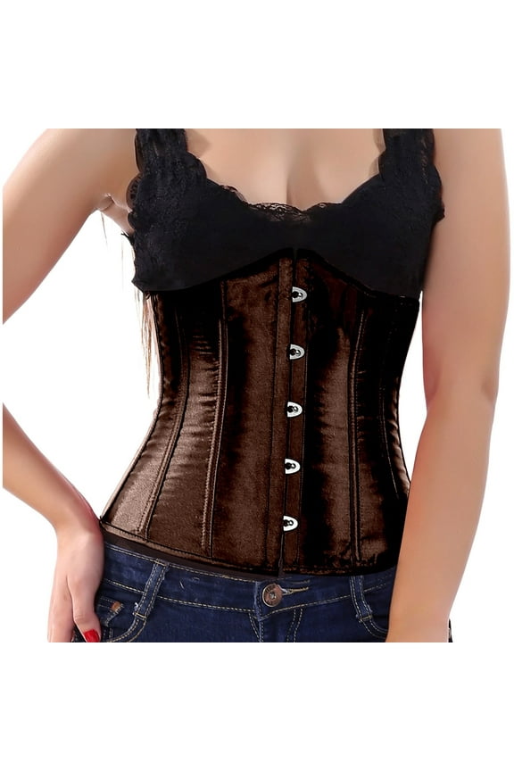 Women's Baroque Satin Corset Top Lace up Boned Overbust Bustier Lingerie Adjustable Boned Waist Bodyshaper Tops, 2X