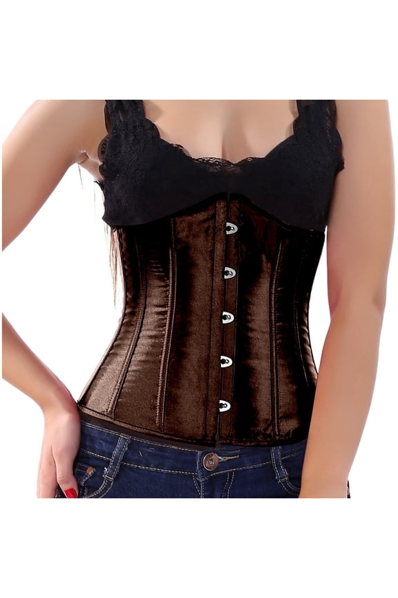 Women's Baroque Satin Corset Top Lace up Boned Overbust Bustier Adjustable Boned Waist Bodyshaper Tops, 3X