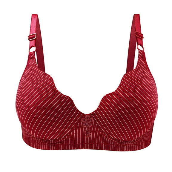 oqasdz Women's Bras Comfortable No Steel Ring Thin Bra Stripe Prints Breathable Gathering Underwear Bra