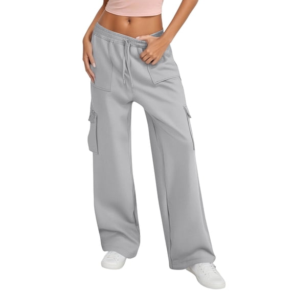 oqasdz Women's Casual Pants High Waisted Wide Leg Sweatpants with Pockets Comfort Soft Athletic Joggers School Stretch Streetwear