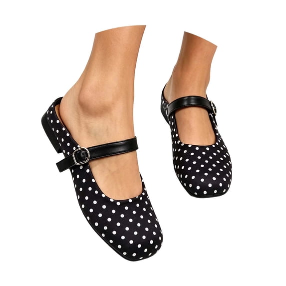 oqasdz Women's Casual Shoes Lightweight Lace Front Polka Dot Pattern Ballet Shoes Elegant Low Heel Round Toe Ladies Daily Wear Summer Outdoor