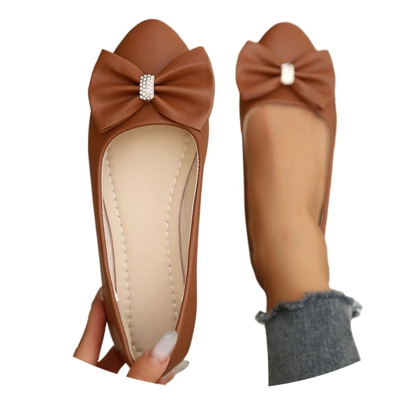 oqasdz Women's Casual Shoes Slip On Low Heel Pointed Toe Ballet Shoes with Bow Design Comfort Wedding Solid Color Trendy Dressy Shoes Outdoor Summer