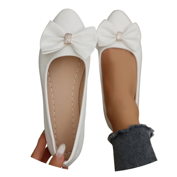 oqasdz Women's Casual Shoes Slip On Low Heel Pointed Toe Ballet Shoes with Bow Design Comfort Wedding Solid Color Trendy Dressy Shoes Summer Outdoor