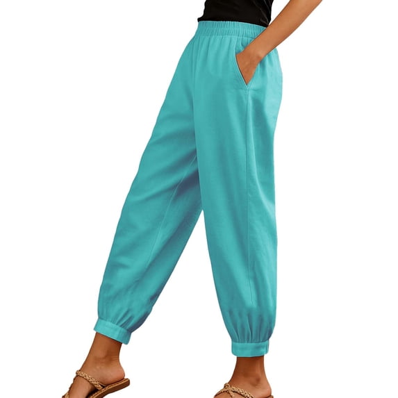 oqasdz Women's Elegant Casual Trousers with Side Pocket Slim Leg Soft Solid Color Knit Pants Comfort and Stretch Outdoor Activities
