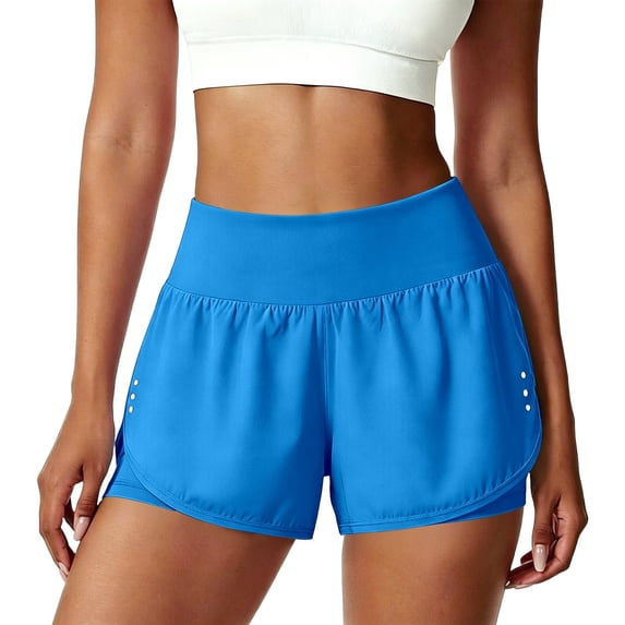 oqasdz Women's High Waisted Athletic Shorts with Built In Liner Pockets Solid Color Flowy Hot Pants for Running Tennis Workout