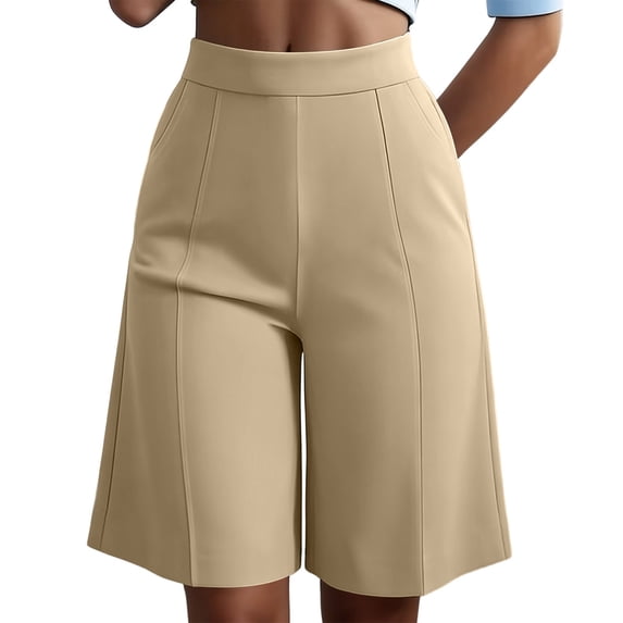 oqasdz Women's High Waisted Bermuda Dress Shorts Tailored Straight Leg Solid Color Work Shorts Business Summer Casual Office