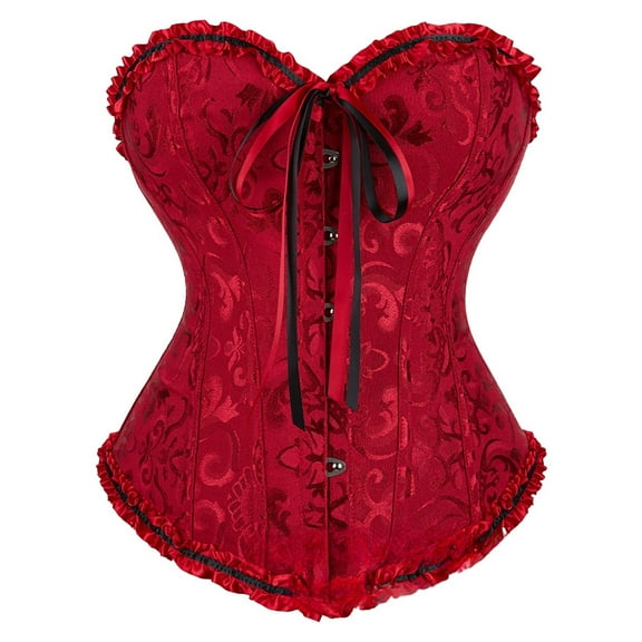 oqasdz Women's Satin Corset Top Lace up Boned Overbust Bustier Court Style Gothic Fashion Bodyshaper Tops, S