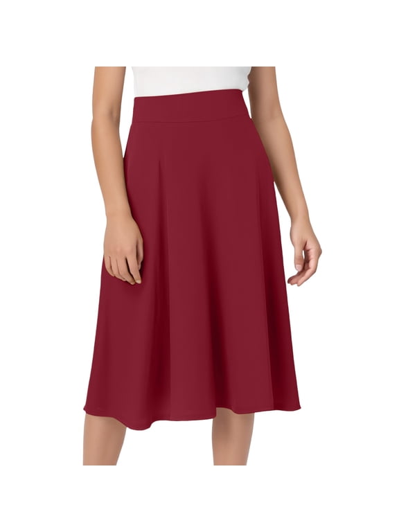 Women's Sirts Comfy Basic Solid Color High Waist Stretch A Line Flared Knee Length Skirt Comfortable Soft Formal Business Outwear