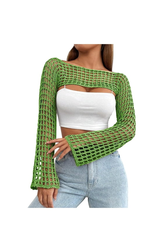 Women's Sweaters Cutout Knit Solid Color Crew Neck Long Sleeve Hollow Short Blouse Top Party Holiday Fashion Casual Cozy Soft