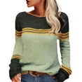 thumbnail image 1 of oqasdz Women's Sweaters Fall Winter Long Sleeve Knit Sweater Striped Patchwork Round Neck Elegant Floral Crochet Top Casual Versatile, 1 of 3