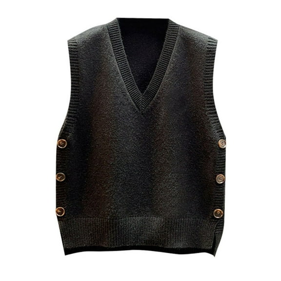 oqasdz Women's Sweaters Lined Deep V Neck Sleeveless Solid Color Button Side Fashion Thermal Underwear Sweaters Vest Casual Versatile