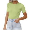 thumbnail image 1 of oqasdz Women's Sweaters Short Sleeve Crewneck T Shirt Summer Ribbed Knit Slim Fit Basic Solid Color Tee Tops Casual Loose Fit, 1 of 6