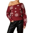 thumbnail image 1 of oqasdz Women's Sweaters Snowflake Pullover Sweater with Off Shoulder Design for Festive Holiday Fashion Outwear Casual Versatile, 1 of 5