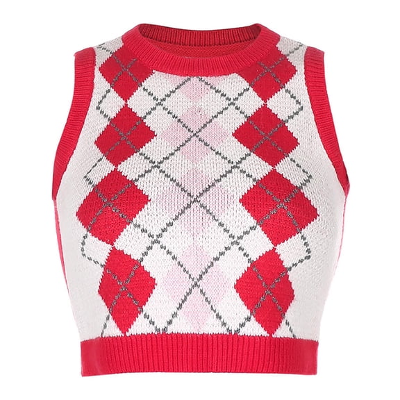 oqasdz Women's Sweaters Wool Vest Plaid Contrast Knitted Sleeveless Top Short Sweater Vest Fall Outdoor Fashion Casual Versatile