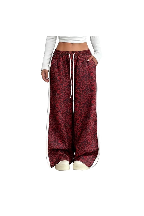 Womens Casual Pants Fashion Animal Print Patchwork Loose Wide Leg Trousers Comfortable High Waist Palazzo Versatile Streetwear