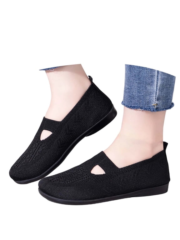 Womens Casual Shoes Breathable Knit Slip On Walking Shoes Fashion Round Toe Solid Color Sneakers for Everyday Comfort Trendy Summer Outdoor