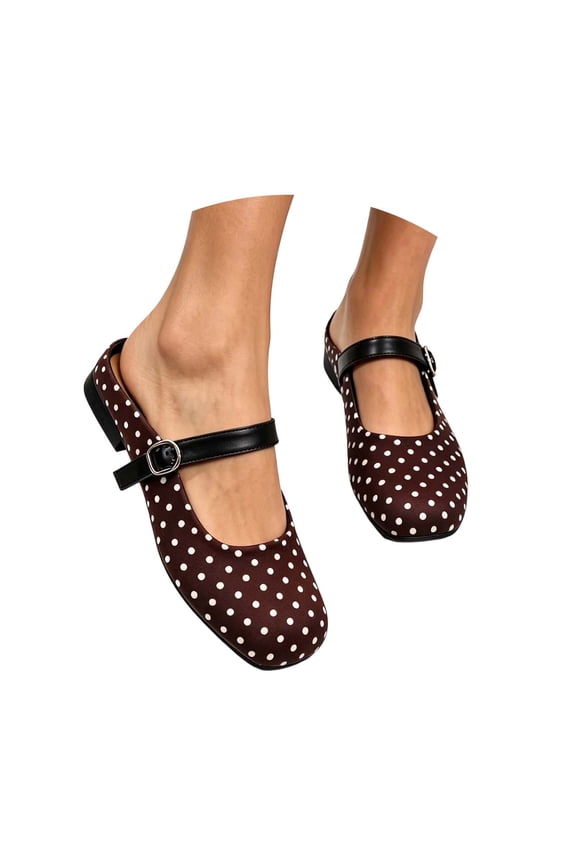 Womens Casual Shoes Lightweight Lace Front Polka Dot Pattern Ballet Shoes Elegant Low Heel Round Toe Ladies Daily Wear Summer Outdoor