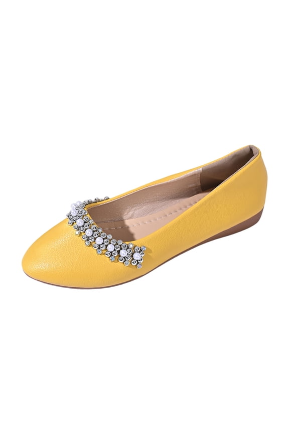 Womens Casual Shoes Rhinestone Pointed Flat Dressy Shoes Comfort Slip On Low Heel Party Evening Wedding Solid Color Ballet Shoes Summer Outdoor